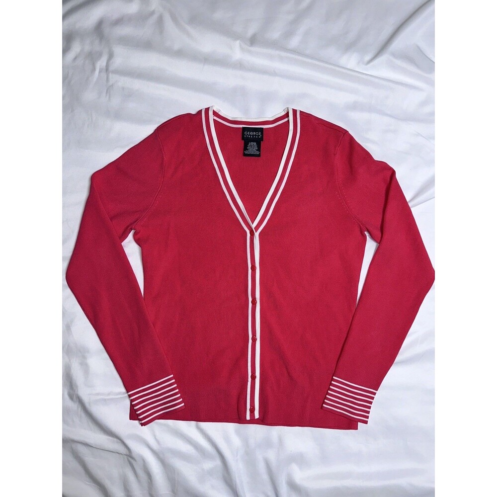 George Womens Red V-Neck Button Down Cardigan Sweater Layer Size M (8/10)